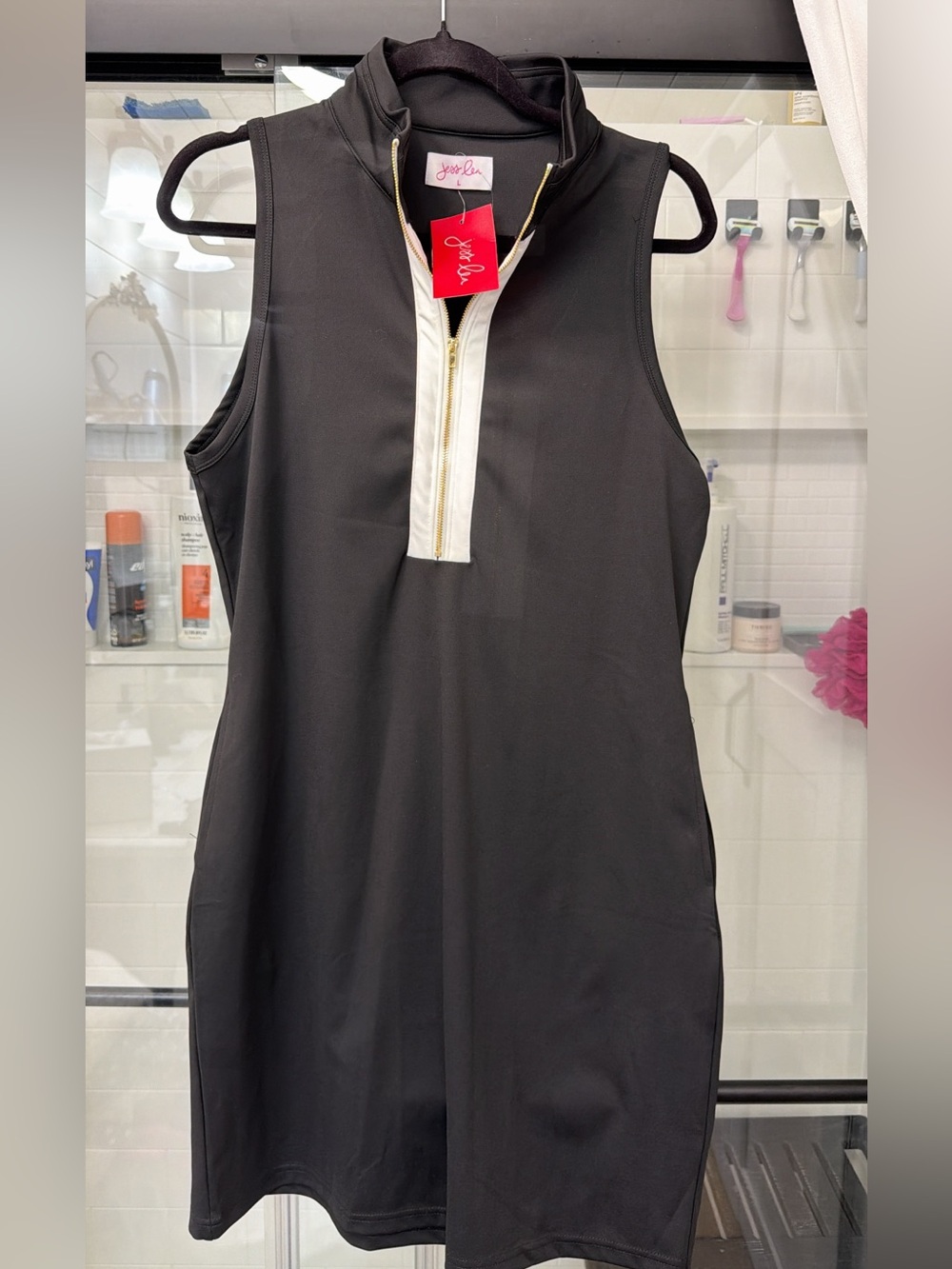 NWT Jess Lea Everyday Black Sleeveless Zipper Dress with Ivory Trim